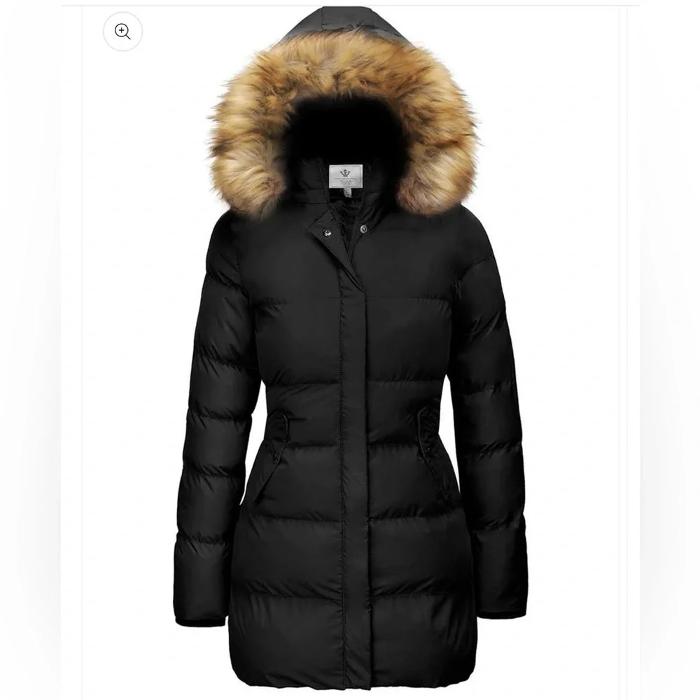 WENVEN Black Puffer Coat with Faux Fur Hood BNWT - Picture 1 of 2